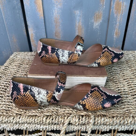Madewell Alina Mary Jane Snake Embossed Leather Flat Sz 7 - Picture 9 of 14